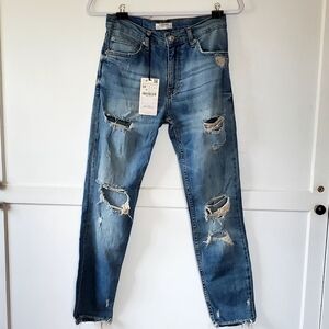 NWT Zara Women Distressed Premium Denim Cotton Jeans size 2